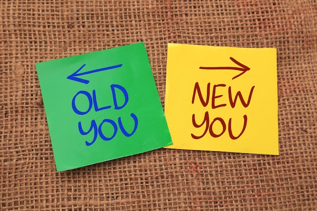 Photo old you new you text written on paper life and business motivational inspirational concept