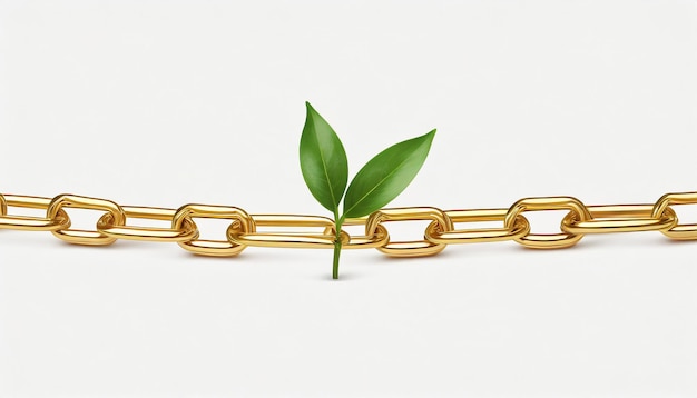 olden chain isolated on a white background Gold concept jewelry for decoration with a small green