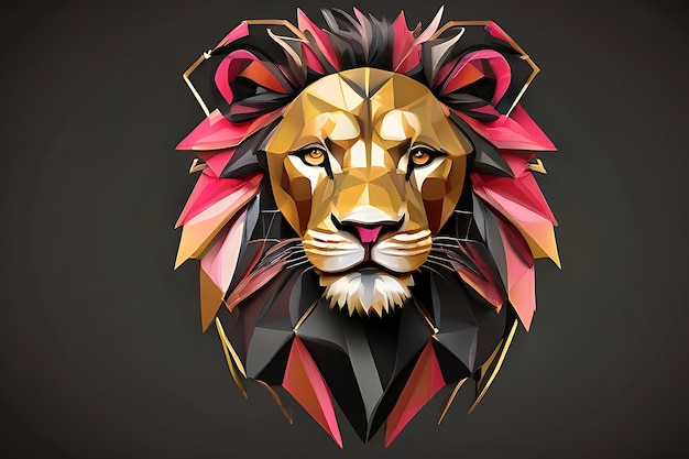 oldenBlackPINK polygonal Lion illustration isolated on black background Geometric animal emblem Vector illustration