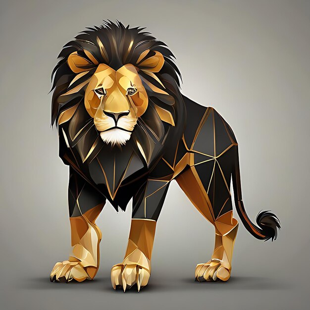 oldenBlackPINK polygonal Lion illustration isolated on black background Geometric animal emblem Vector illustration