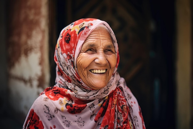 An older Arab woman smiling