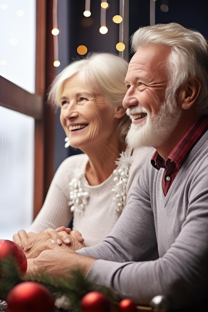 Older couple enjoying at home in Christmas AI Generated