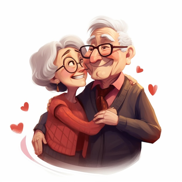 older couple in love with hearts around them generative ai