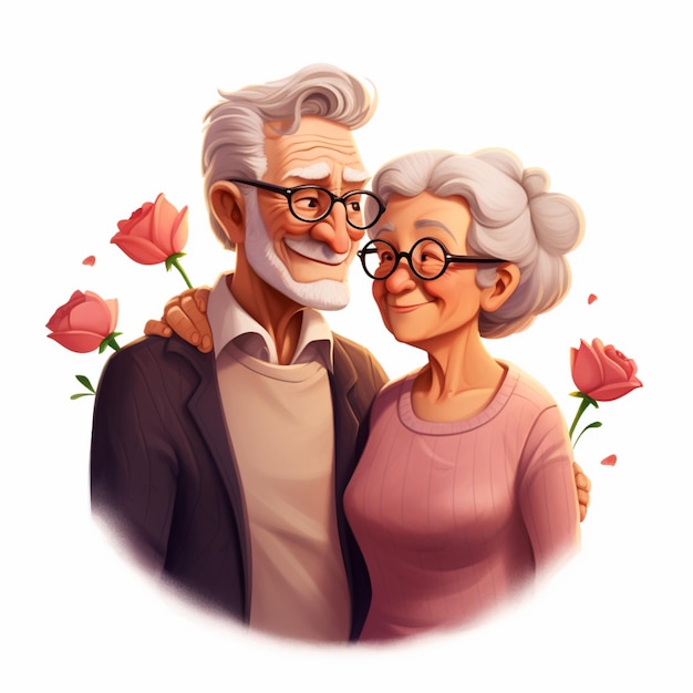 older couple with glasses and roses in a circle generative ai