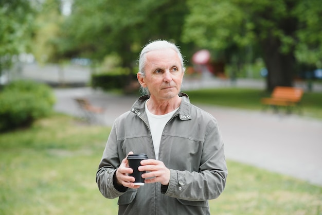 Older man have good time in the park