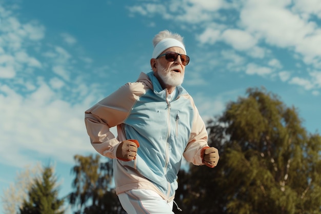 Photo older man is running in the park