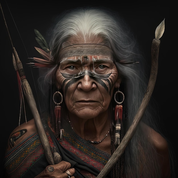 An older man with a bow and arrow on his head.