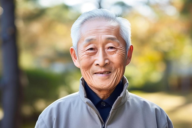 an older man with a grey jacket and a blue shirt that says  old