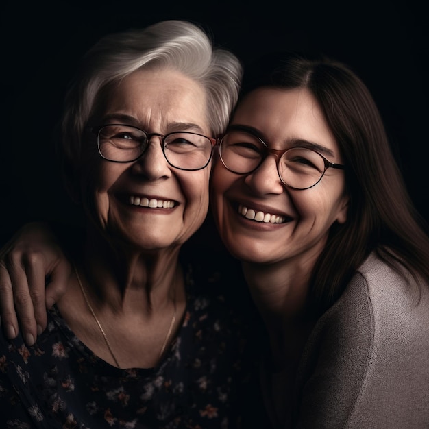 Older Mother and Daughter Portrait Indoors