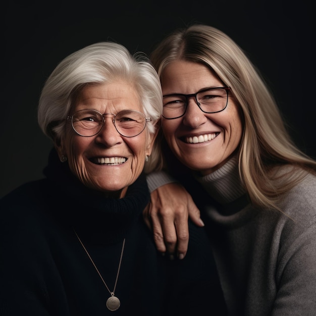 Older Mother and Daughter Portrait Indoors