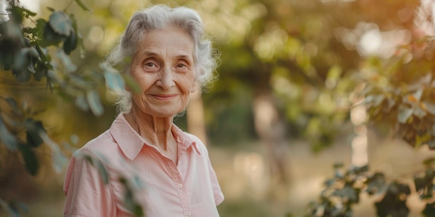 Older woman by a tree