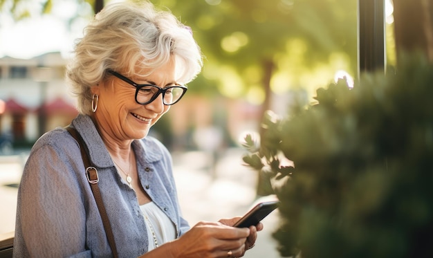 An older woman looking at her cell phone