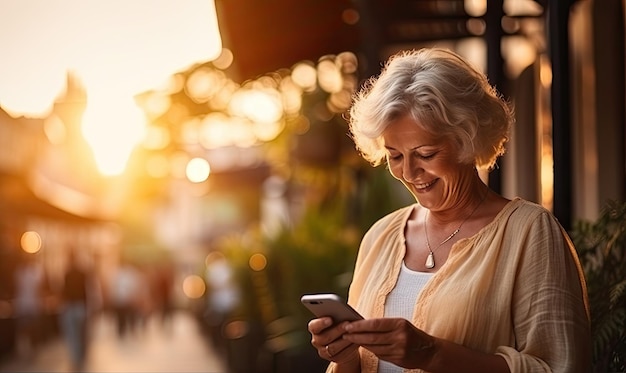 An older woman looking at her cell phone