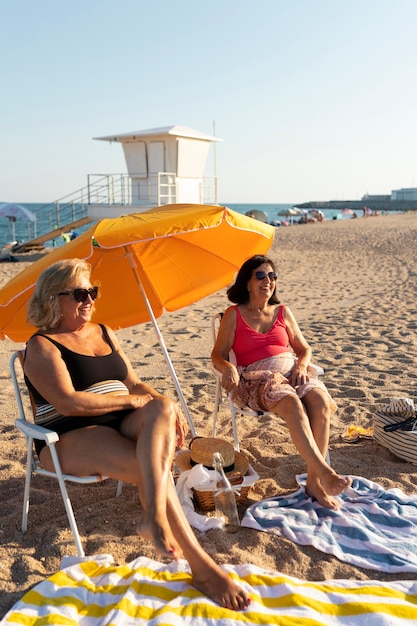 Oldies having fun at the beach