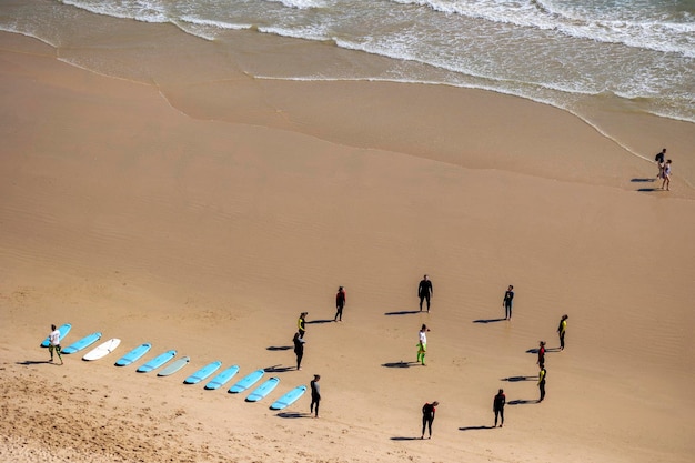 OLHOS DE AGUA PORTUGAL 14th May 2023 Close view of Surf school class lessons in the water in the Algarve Portugal