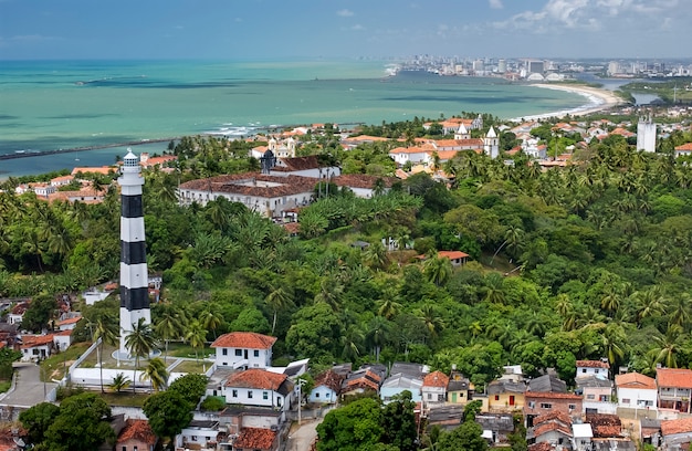 Olinda, lighthouse and the city of Recife in the background, Pernambuco, Brazil.