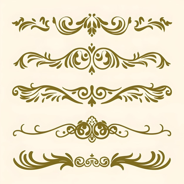 Photo olive color elegant intricate design ornate elements decorative swirls frames dividers borders