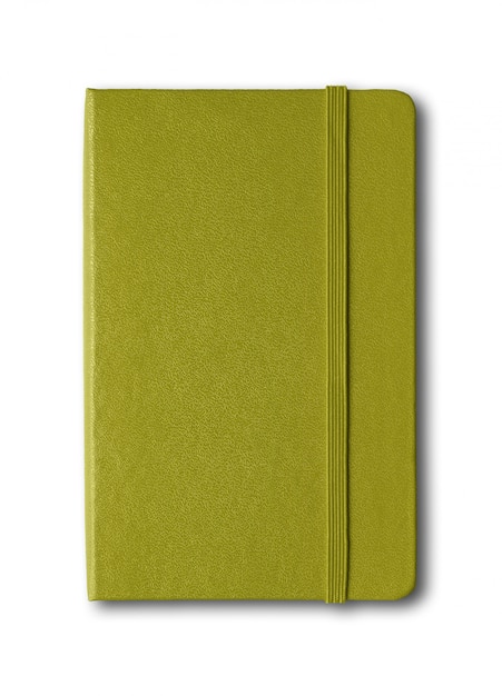 Olive green closed notebook isolated on white