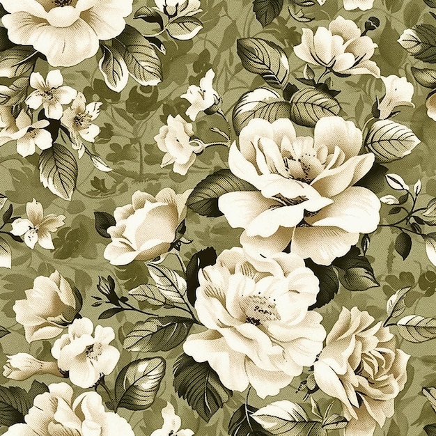 Olive green and sandy beige floral patterns for fabric print dolce gabana