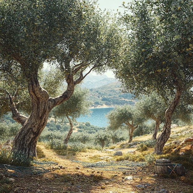 Photo olive grove harvest in the mediterranean