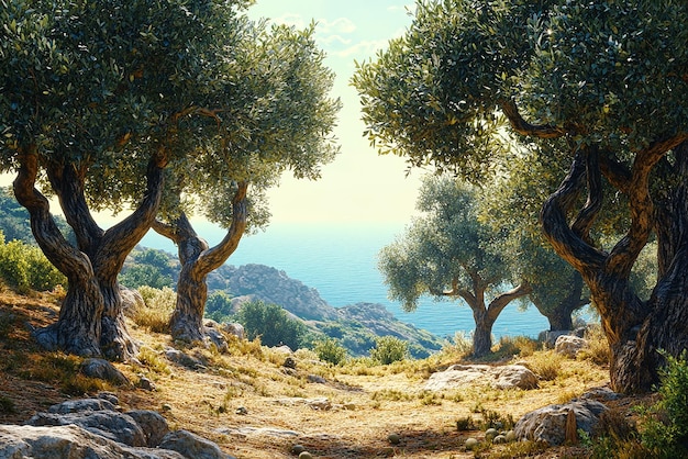 Photo olive grove harvest in the mediterranean