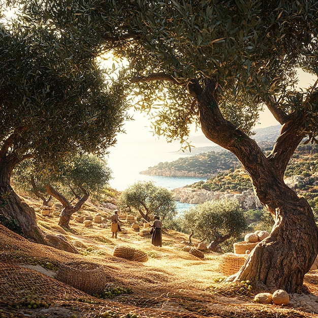 Photo olive grove harvest in the mediterranean