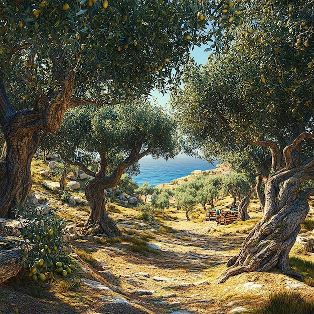 Photo olive grove harvest in the mediterranean