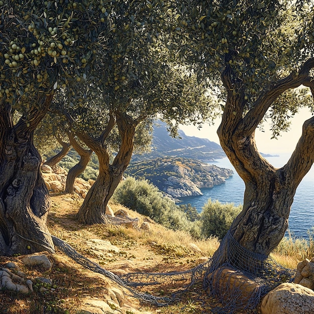 Photo olive grove harvest in the mediterranean