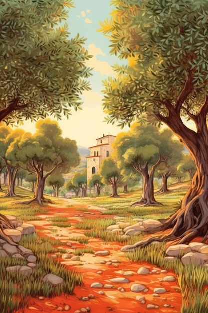 The olive grove produces delicious olives Generative AI