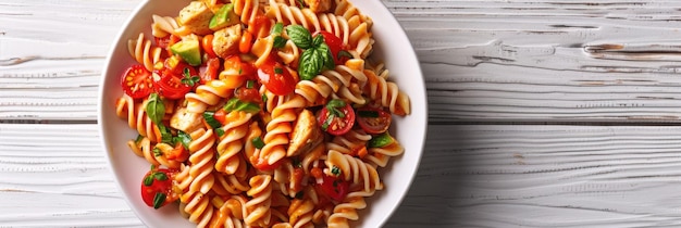 Olive oil avocado tomatoes and chicken pasta salad Generative Ai