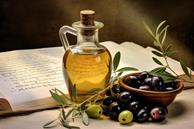 Olive oil in a bottle with a handwritten label