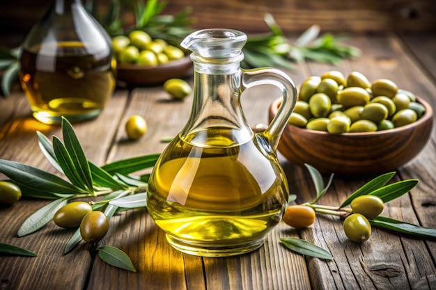 Olive oil in a clear glass jug