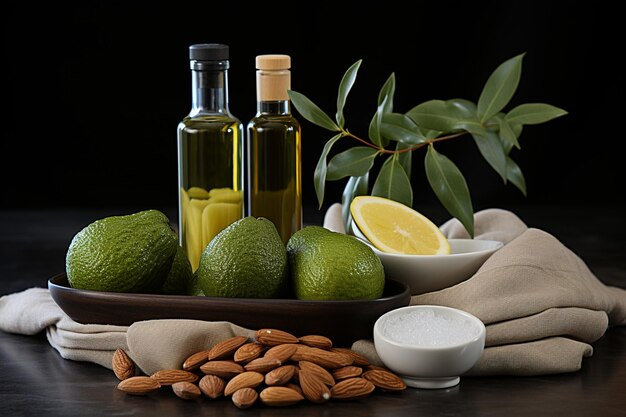 olive oil healthy food ingredient yellow virgin bottle green leaf Mediterranean fresh