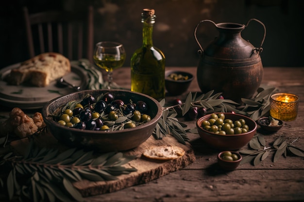 Olive olive olives A classic and traditional decoration of Italian food cuisine Creative and great authentic servers