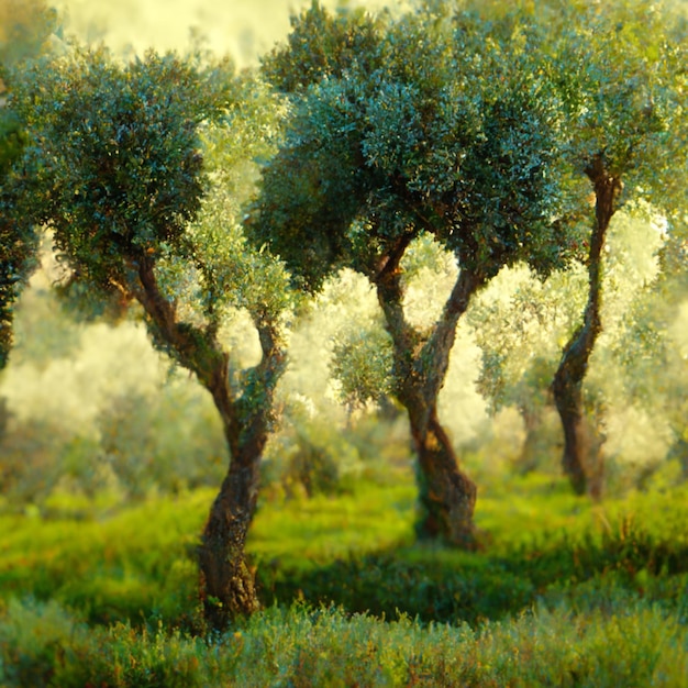 Olive plantation with old olive trees in Italy