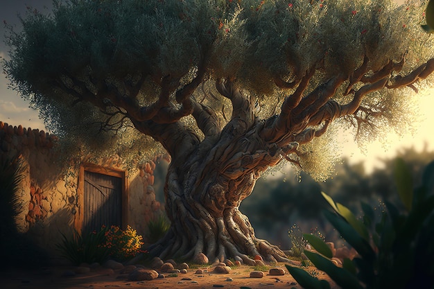 An olive tree bearing fruit