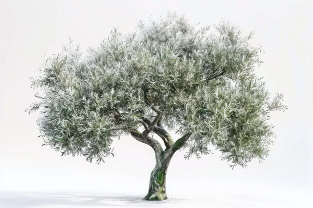 Photo an olive tree with silvery leaves and small dark fruit isolated on a white background