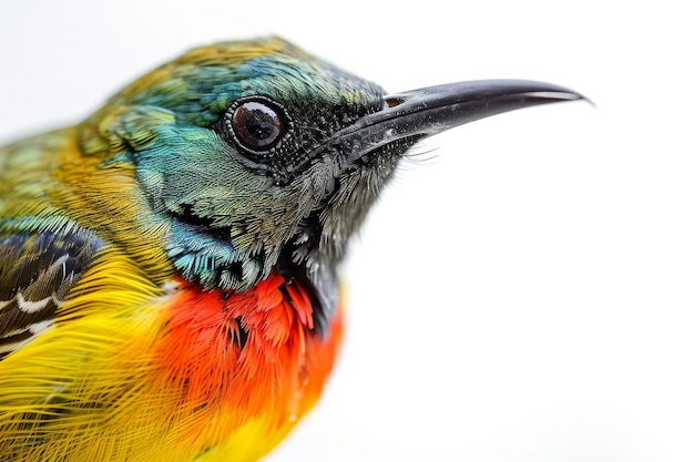 the Olivebacked Sunbird standing on small root close up view isolated on white