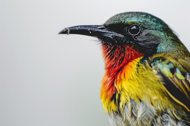 the Olivebacked Sunbird standing on small root close up view isolated on white