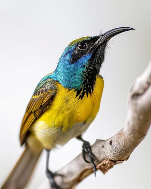 the Olivebacked Sunbird standing on small root isolated on white background