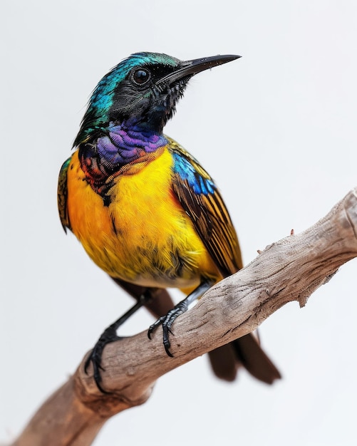 the Olivebacked Sunbird standing on small root isolated on white