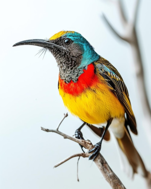 the Olivebacked Sunbird standing on small root isolated on white