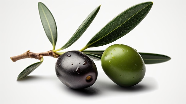 Olives on a branch with leaves