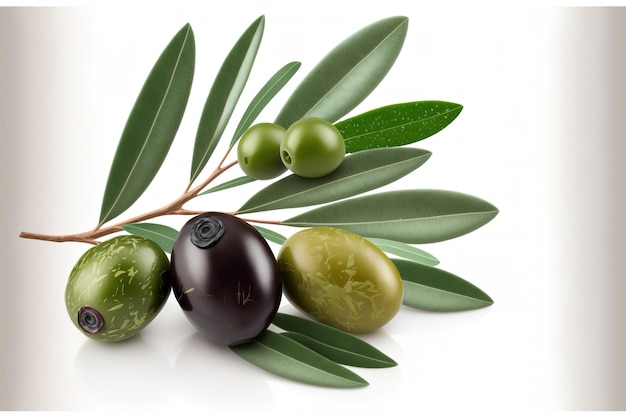 Olives isolated on a white background with olive leaves