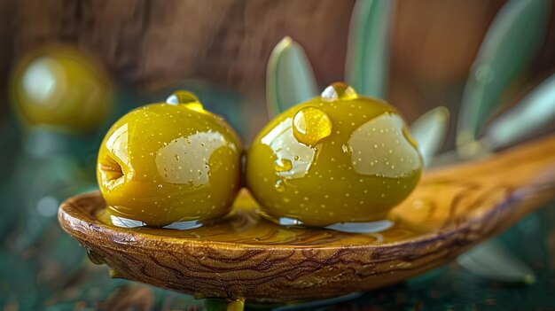 Olives on wooden spoon