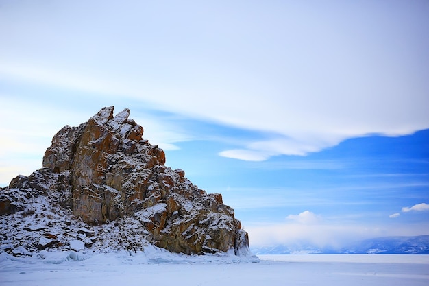 olkhon island baikal winter landscape, russia winter season view lake baikal