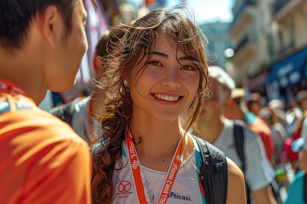 Photo olympic athletes engage fans in lively paris streets