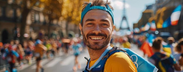 Olympic Paris Focus on a happy man audience smiling