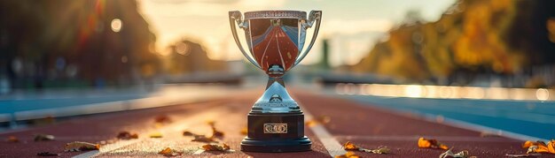 Olympic Paris Focus on a trophy with blur rowing field in blur beautiful Olympic Paris background on the left side free space photography