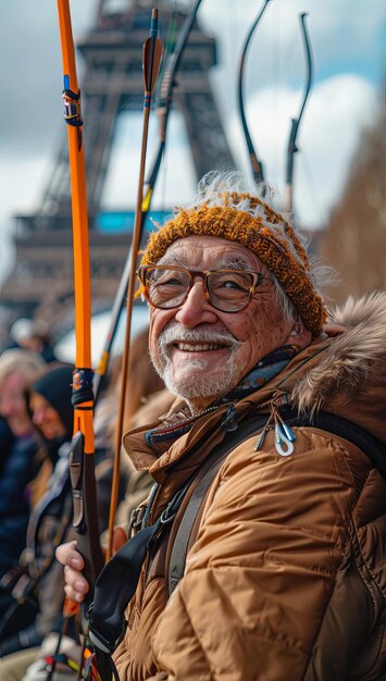 Olympic Paris sport Focus on a happy senior audience smiling